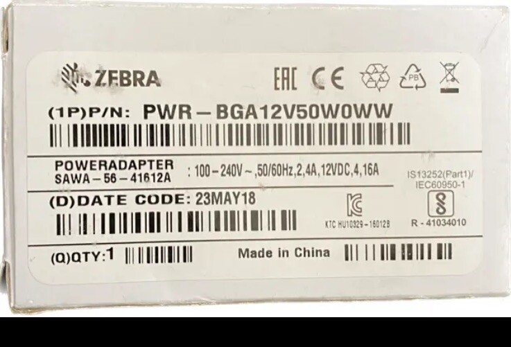 Genuine Zebra AC Adapter PWR-BGA12V50W0WW, SWA-56-41612A