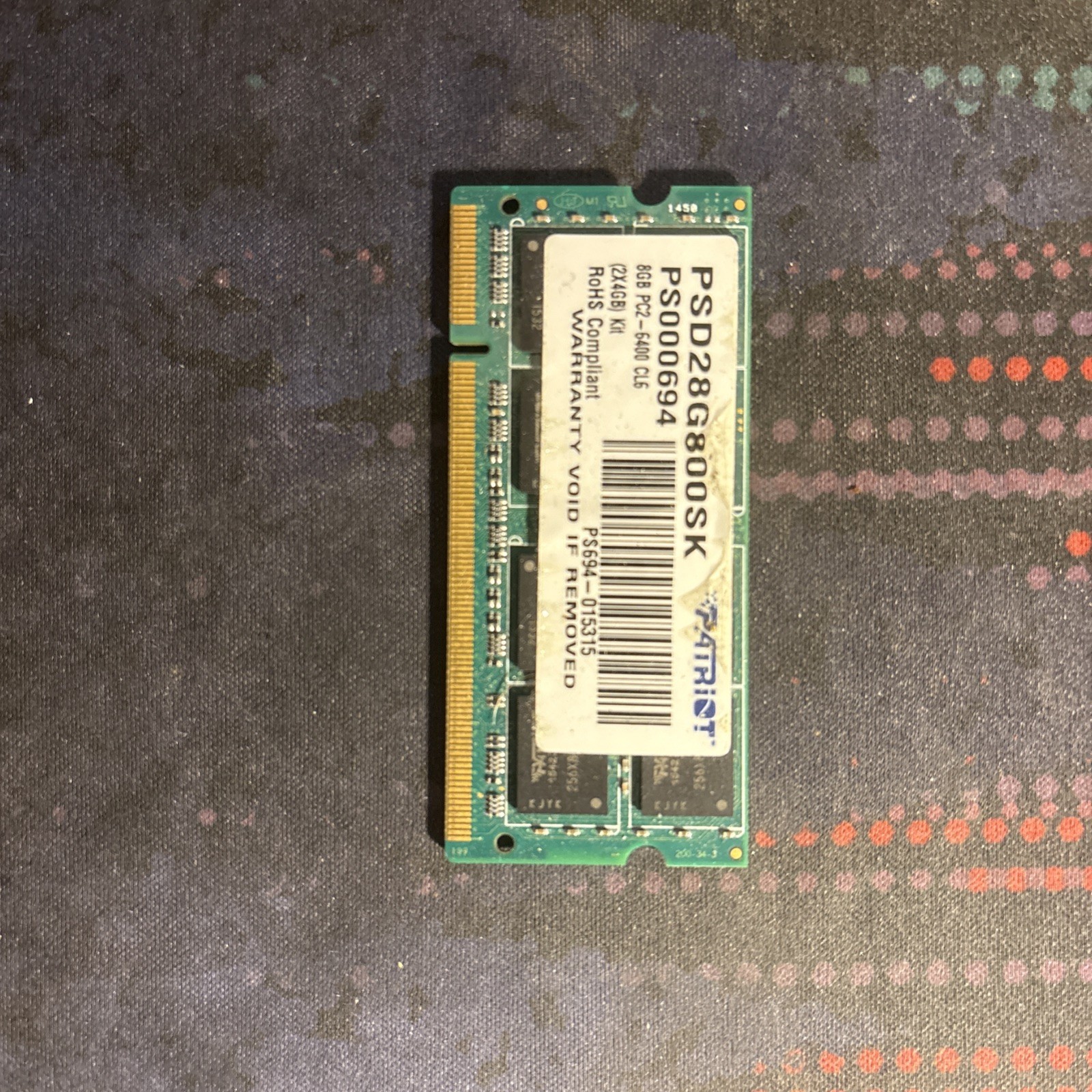 Patriot PSD28G800SK 4GB PC2-6400 DDR2-800 CL6 200-Pin SoDIMM Laptop Memory RAM
