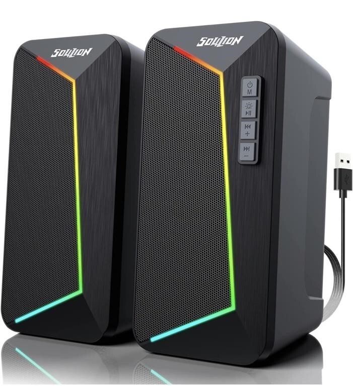 Soulion R40 RGB Speakers for Laptop/Desktop USB Powered 3.5 Aux/ Bluetooth 5.3