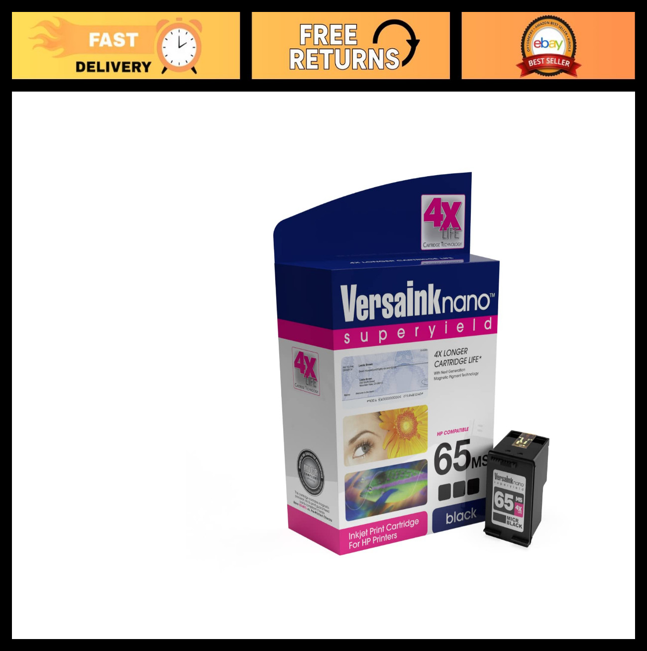 High-Quality MICR Black Ink Cartridge for Check Printing - 65 MS, 1 Pack