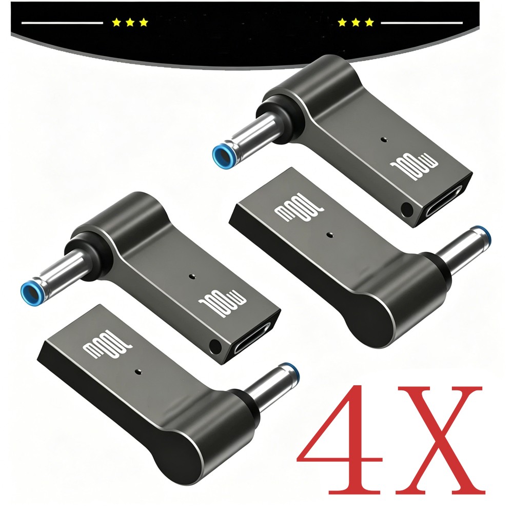 4x 100W USB Type C Female to DC Male Jack 4.5x3.0 mm Fast Adapter for HP Laptop