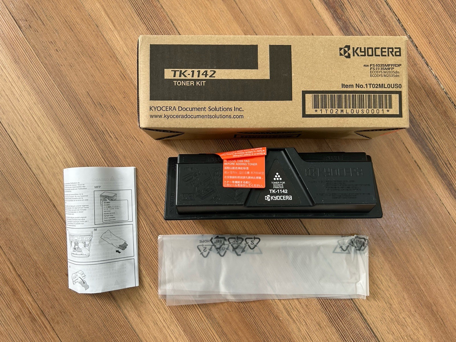 Kyocera TK-1142 1T02ML0US0 Black Toner Kit Genuine New Open Box