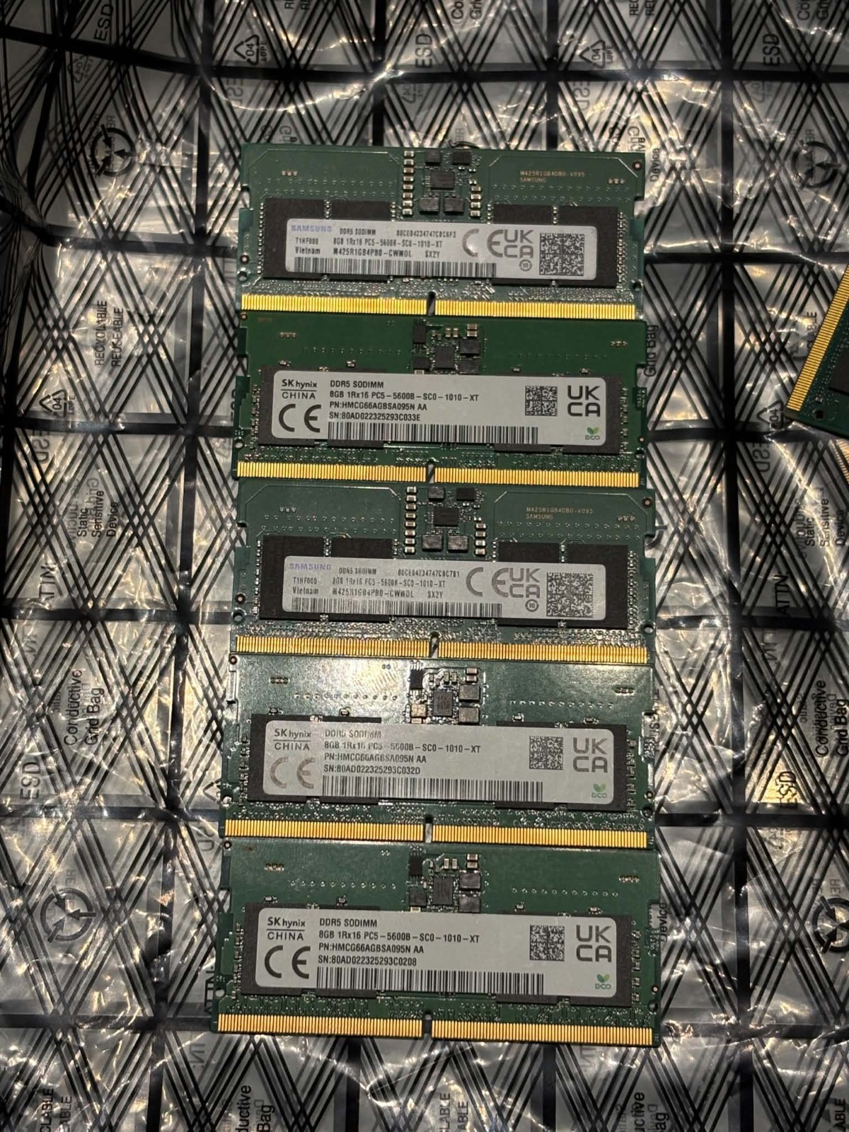 LOT of 5 x DDR5 Sodimm Laptop RAM Pc5-5600B