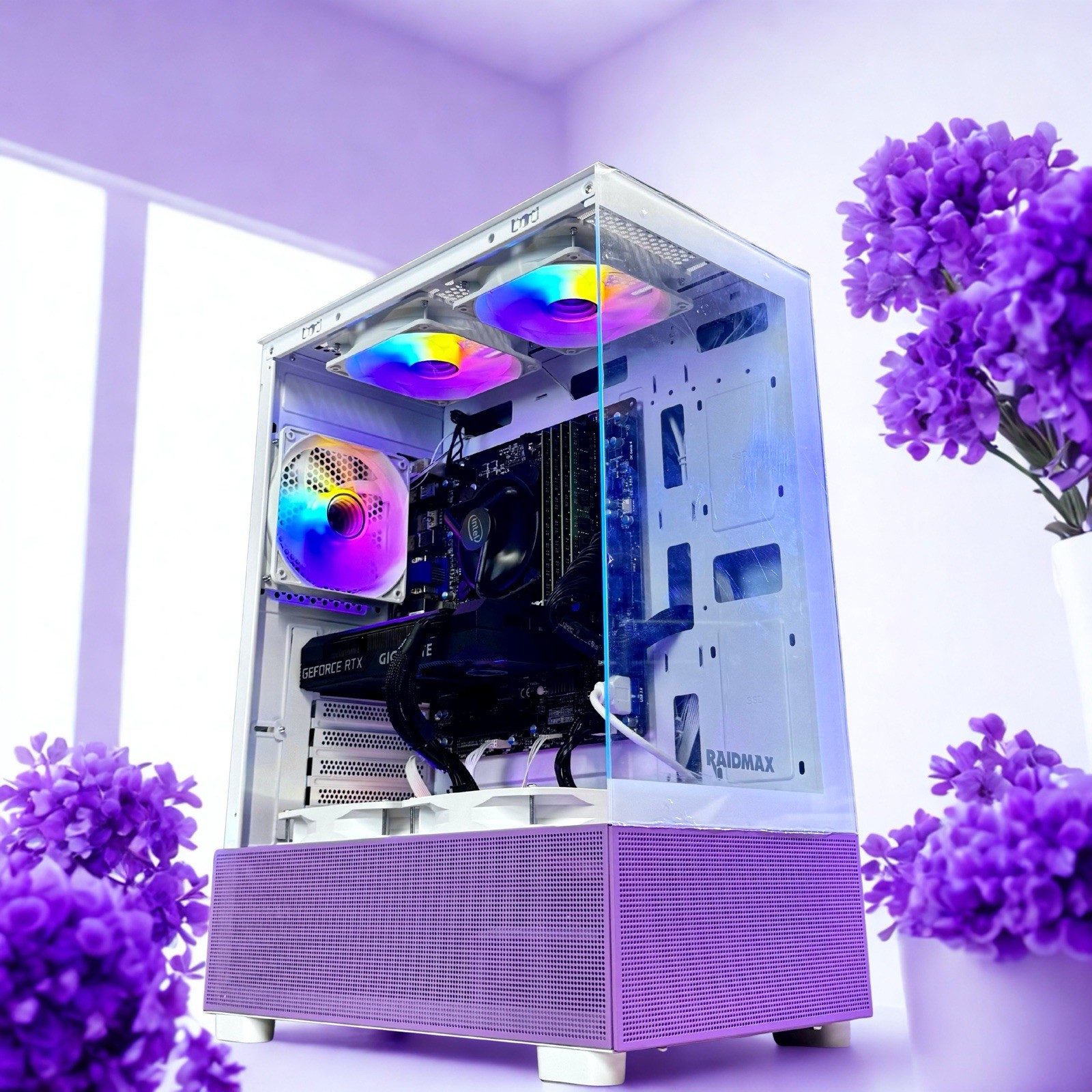 Custom RGB Purple Gaming Desktop PC Intel Core i7 Quad 32 GB SSD Nvidia RTX 5060