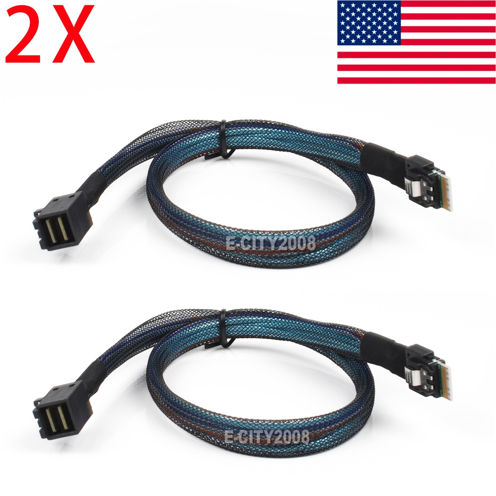 2Pcs Slim SAS SFF-8654 4i Host Straight to HD Mini SAS 4i SFF-8643 Cable 50CM