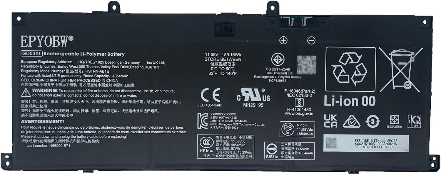 GD03XL Laptop Battery 59.16Wh GD03059XL N66215 005 N66000 1E1 Compatible