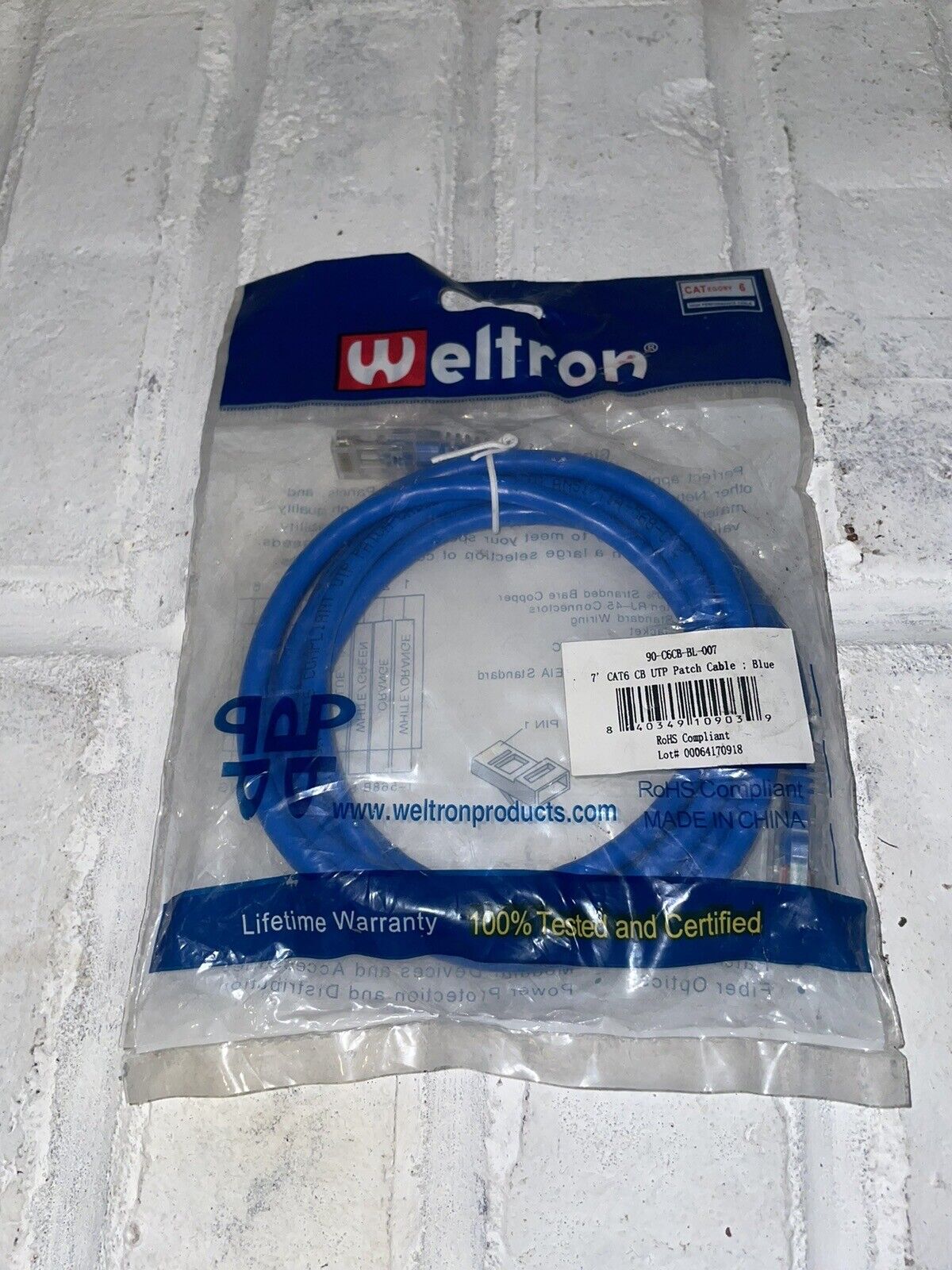 Weltron Cat6 Snagless Patch Cable Blue 7-Ft 90-C6Cb-Bl-007