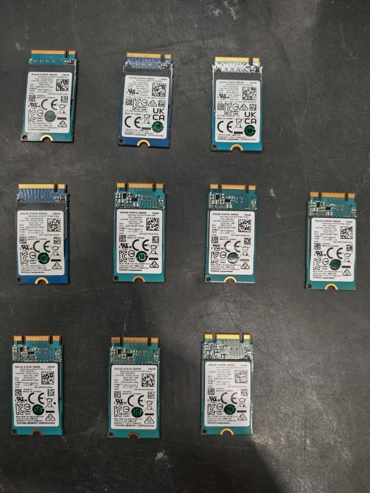 Lot of 10 Kioxia 256GB Mixed Models - Wiped and Tested