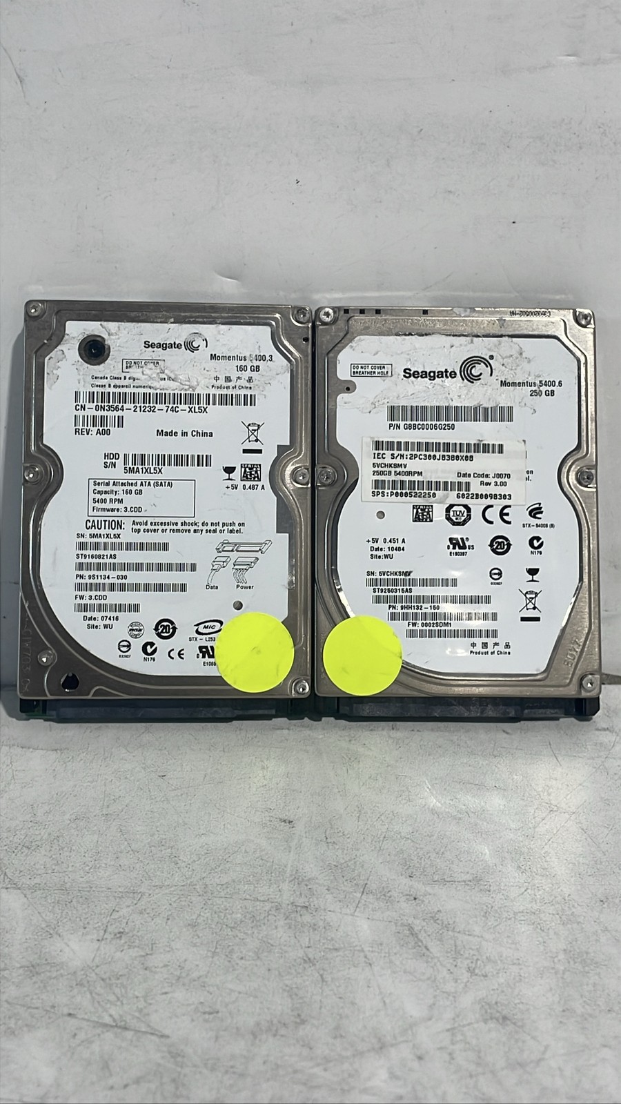 Seagate Momentus 5400.3 160GB & 5400.6 250GB SATA 2.5" HDD Lot Of 2