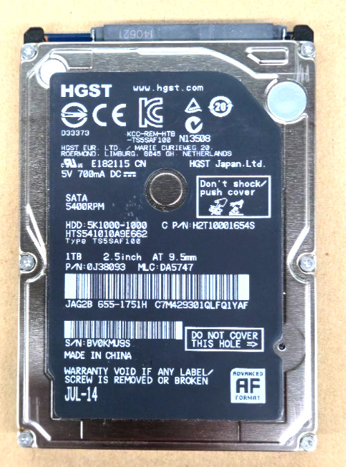 HGST 1TB SATA 2.5″ Hard Drive – HTS541010A9E662 | 0J38093