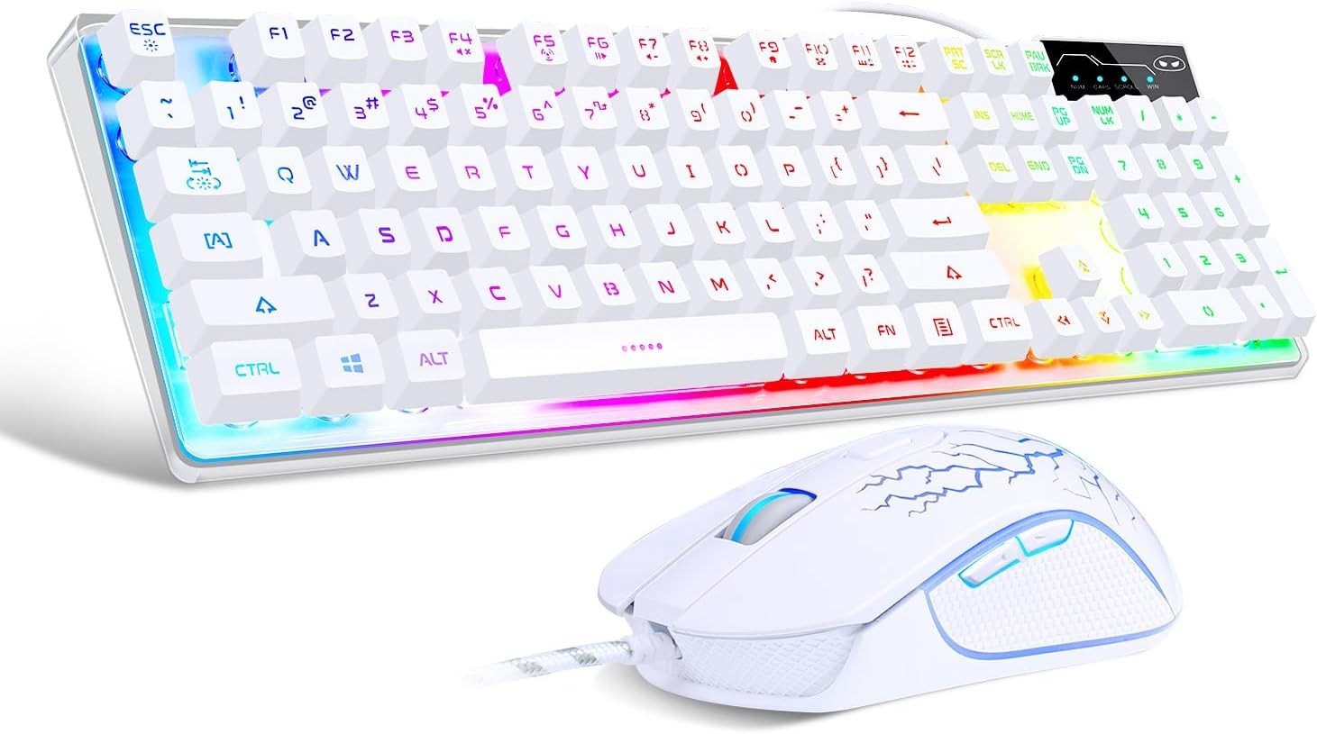 Stylish White RGB LED Backlit Keyboard & Gaming Mouse Combo - Ergonomic Design