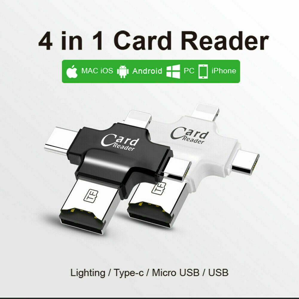 4 in 1 USB TF Card Reader Adapter Flash Drive Type-C OTG For iPhone Android PC