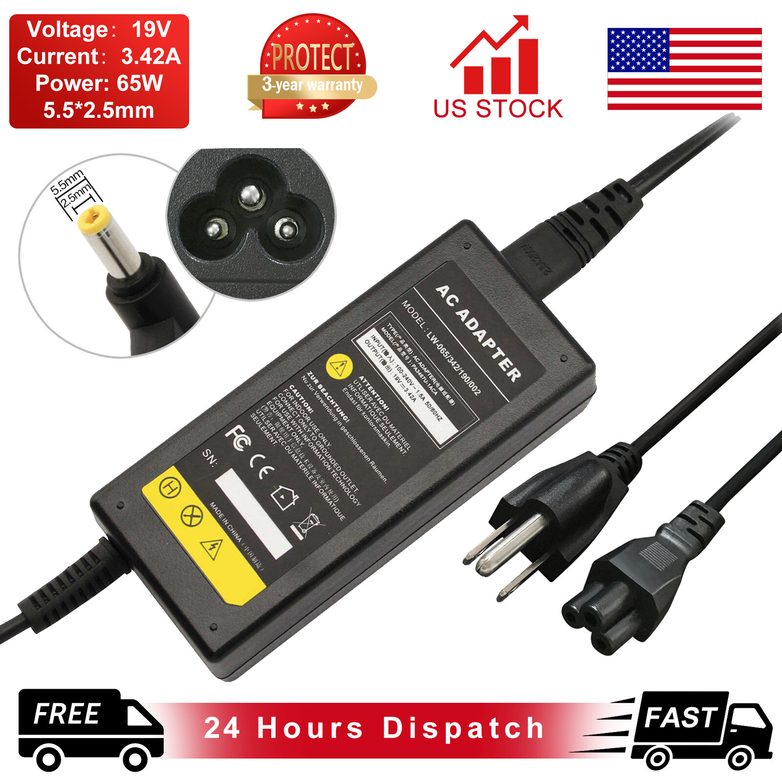 for Toshiba Satellite C55-A5302 C55-A5308 C55-A5309 AC Adapter Battery Charger 
