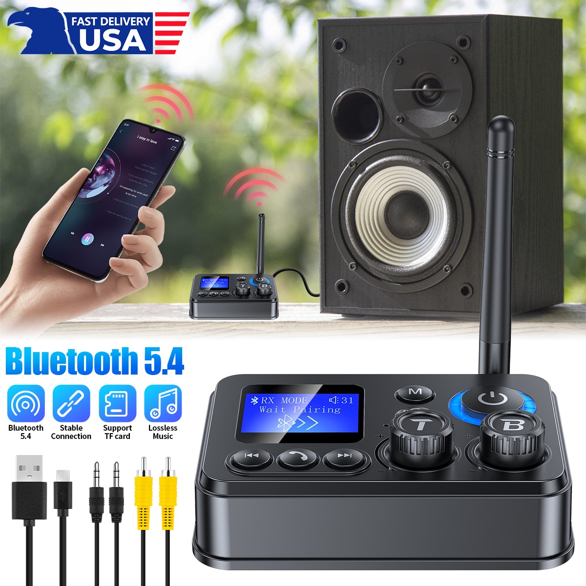 RX/TX Bluetooth 5.4 Transmitter Receiver 3.5mm AUX TV Home Stereo Audio Adapter_