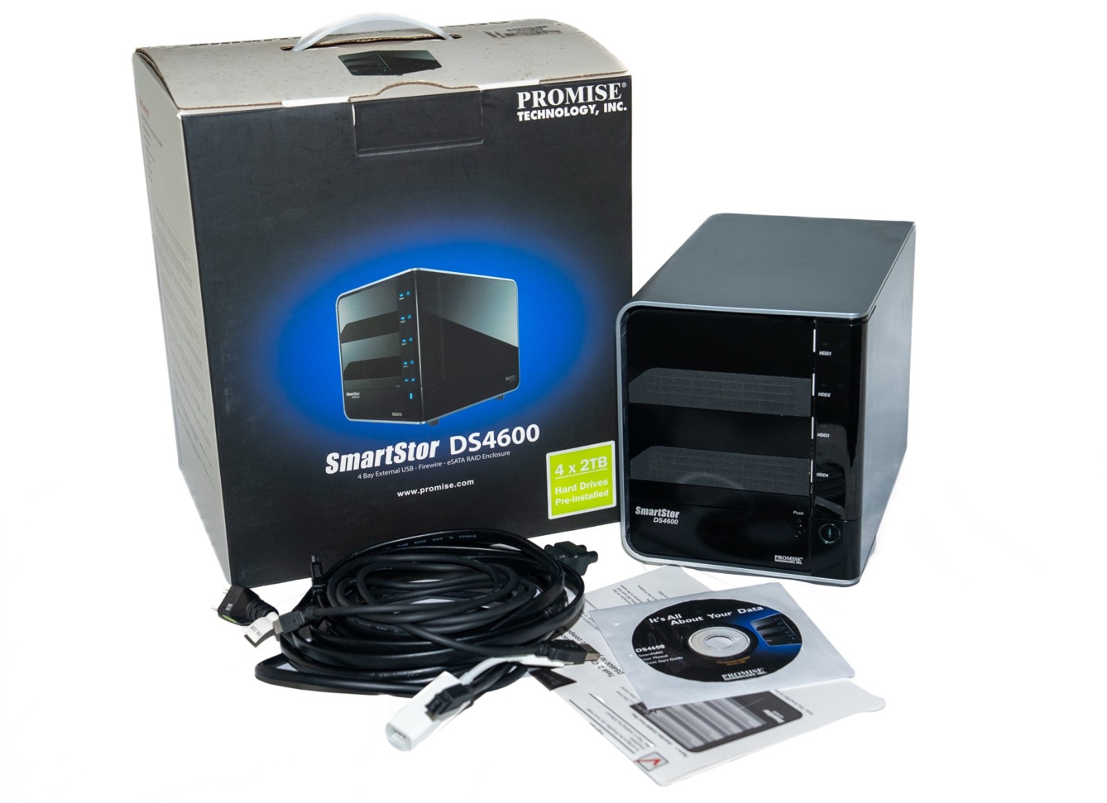 Promise SmartStor DS4600 8TB RAID 4x2TB w/Box + Cables FW800/eSATA USB – Tested