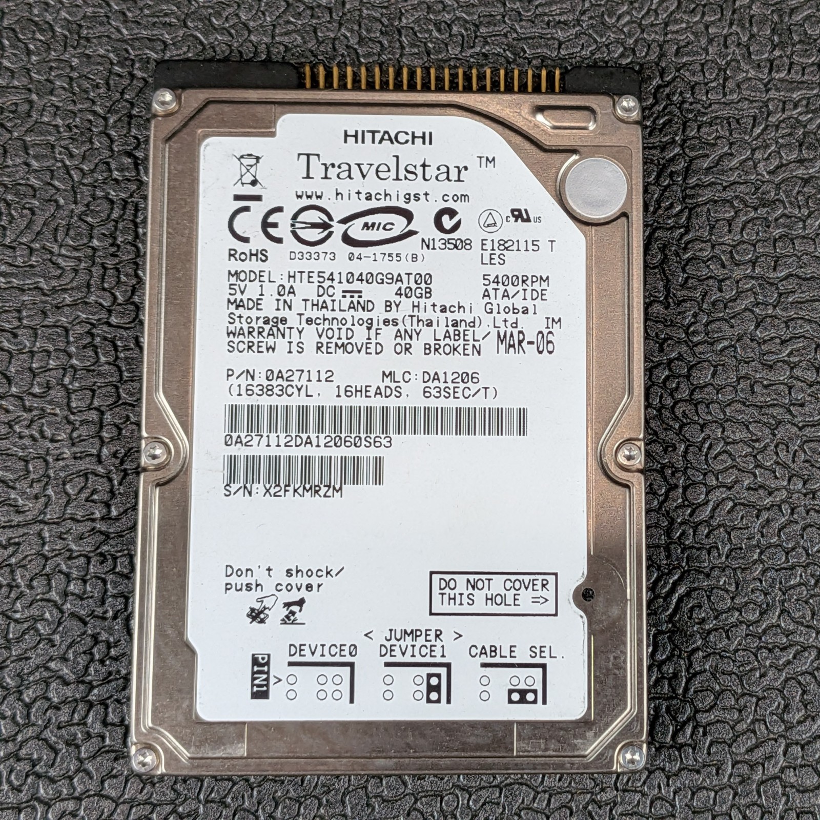 Hitachi Travelstar E5K100 40GB 2.5" IDE Hard Drive - HTE541040G9AT00 - TESTED