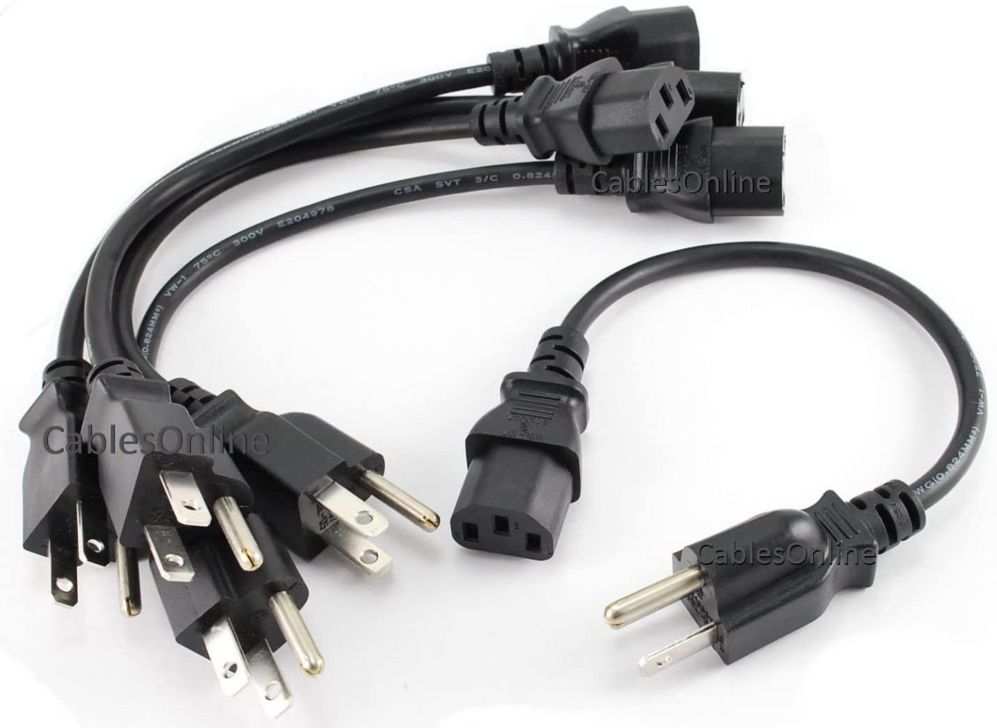 5 Pack 1ft Black 3 Prong NEMA 5 15P to IEC C13 Power Cords for PC Devices