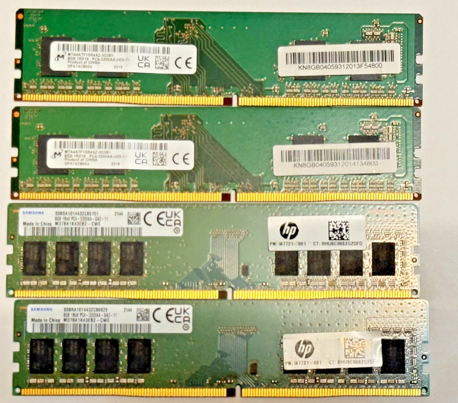 Lot of 4 8GB DDR4-3200 PC4-25600 UDIMM Desktop RAM Micron Samsung 32GB