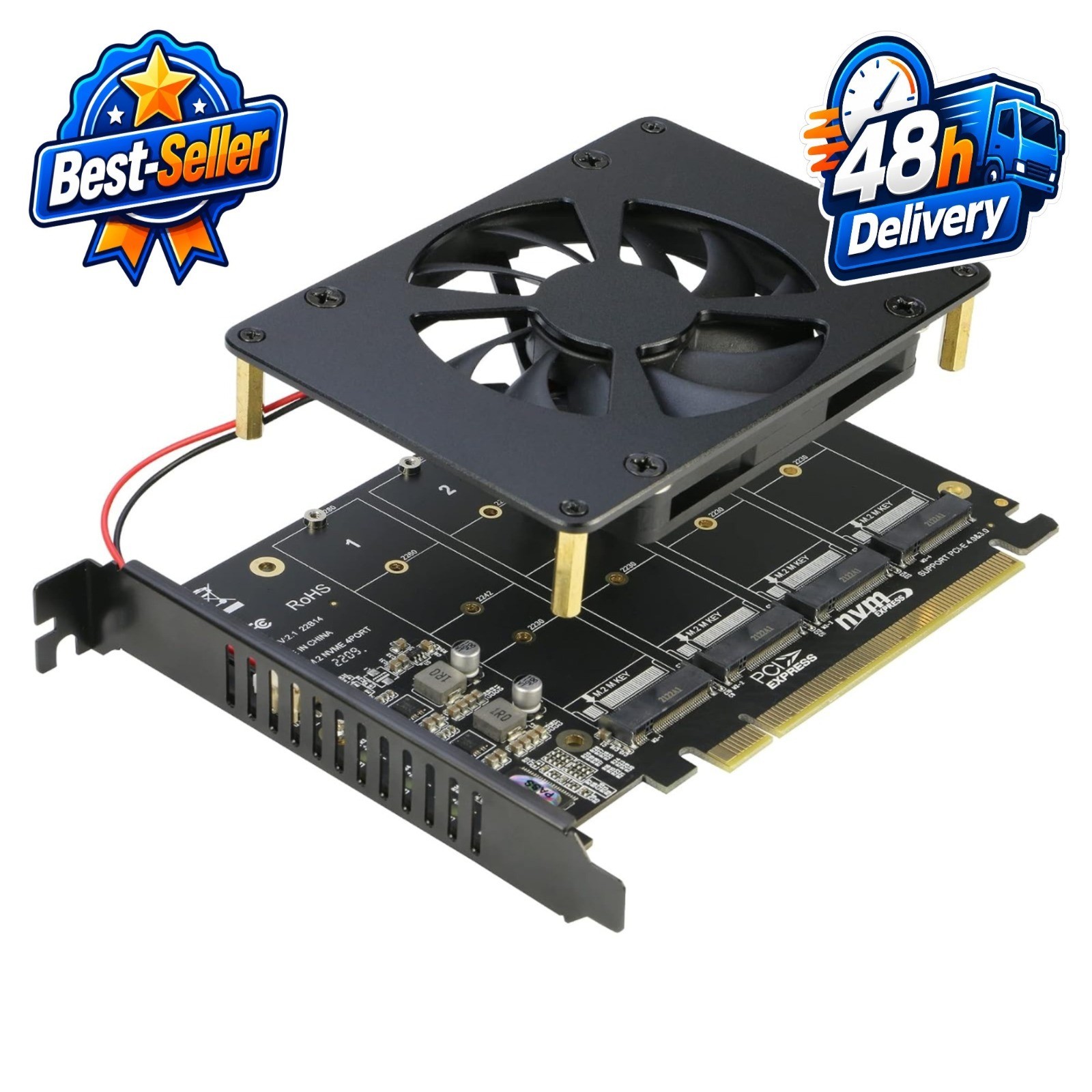 RIITOP Quad NVMe PCIe Adapter 4 Ports M.2 NVMe SSD PCI-e 4.0/3.0 x16 Card
