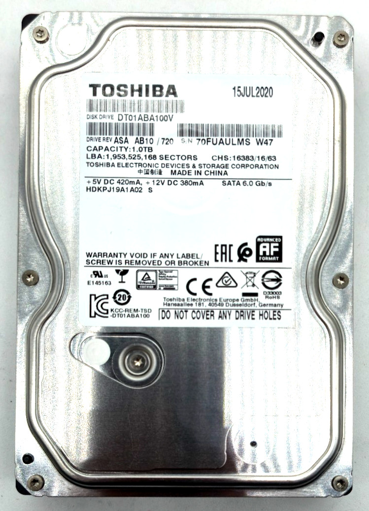 Toshiba 1TB 3.5" SATA III Hard Drive (DT01ABA100V) 5700RPM 32MB
