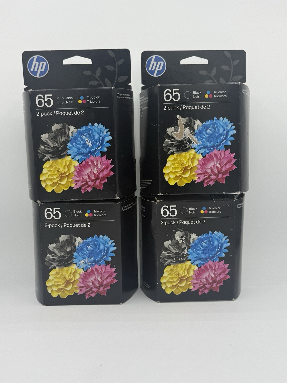 LOT OF 4 HP 65 Genuine Original Ink Cartridges 2-Pack Black & Tri-Color