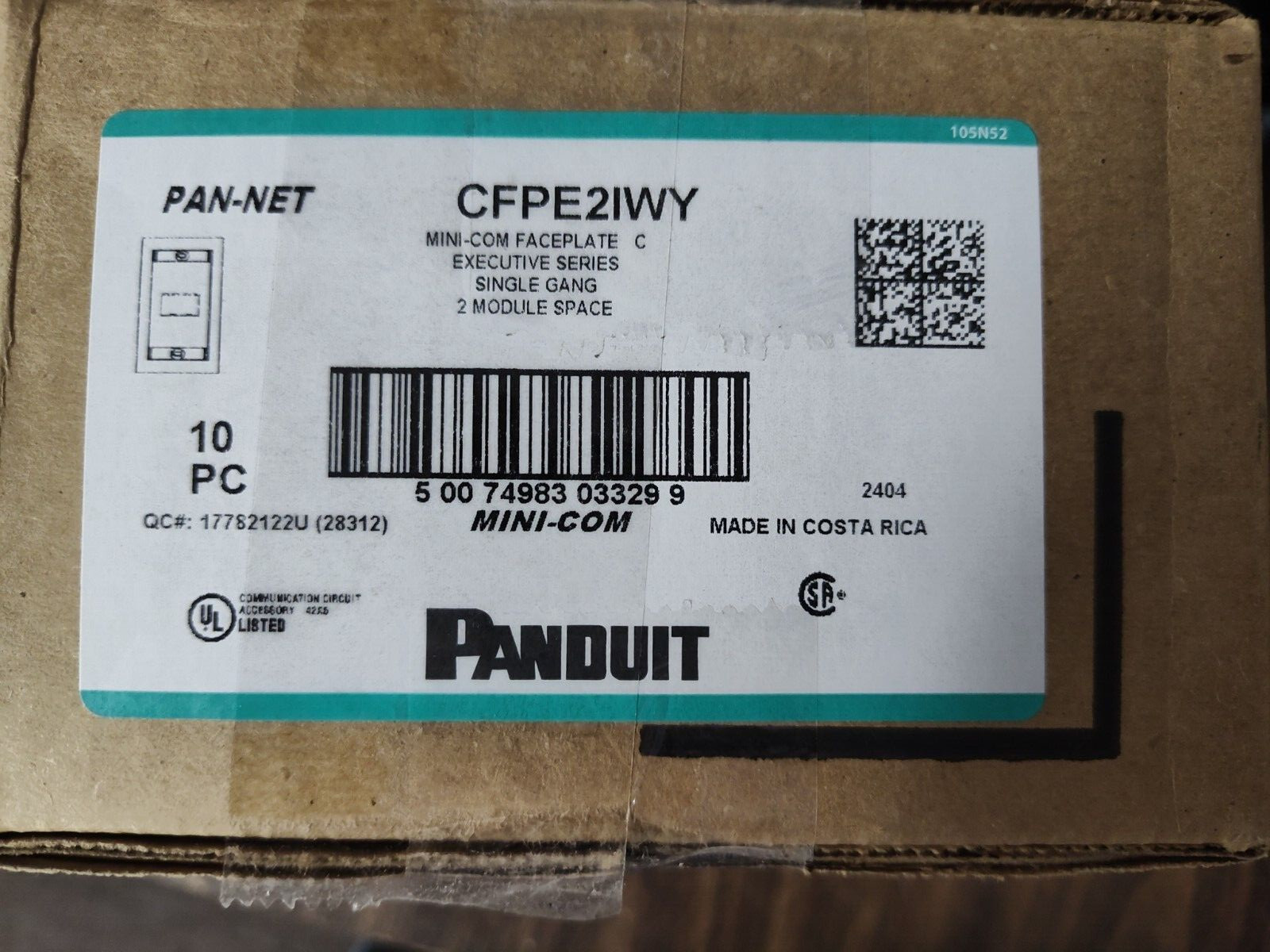 QTY 10 PANDUIT CFPE2IWY MINI-COM FACEPLATE SINGLE GANG 2 MODULE SPACE *NEW*