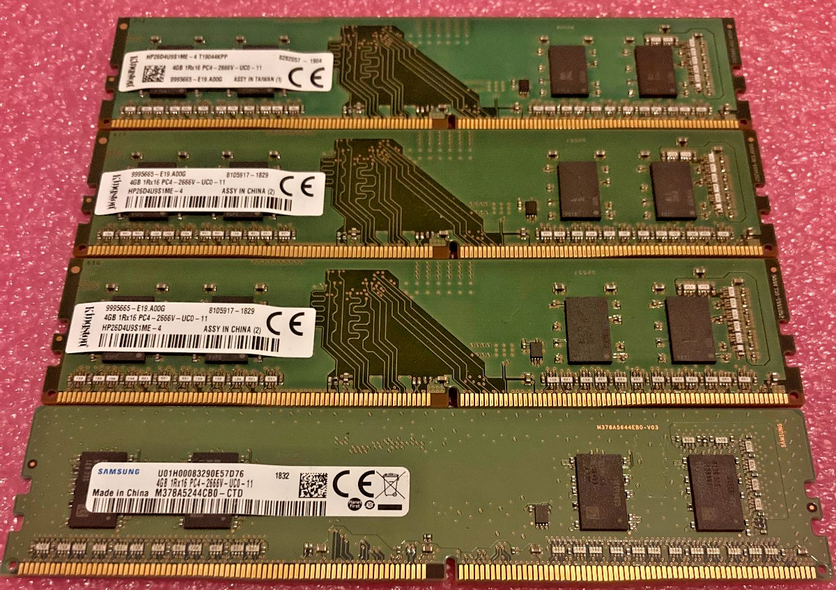 Lot of 4 -  4GB DDR4 2666MHz PC4-21300 Desktop RAM Non-ECC