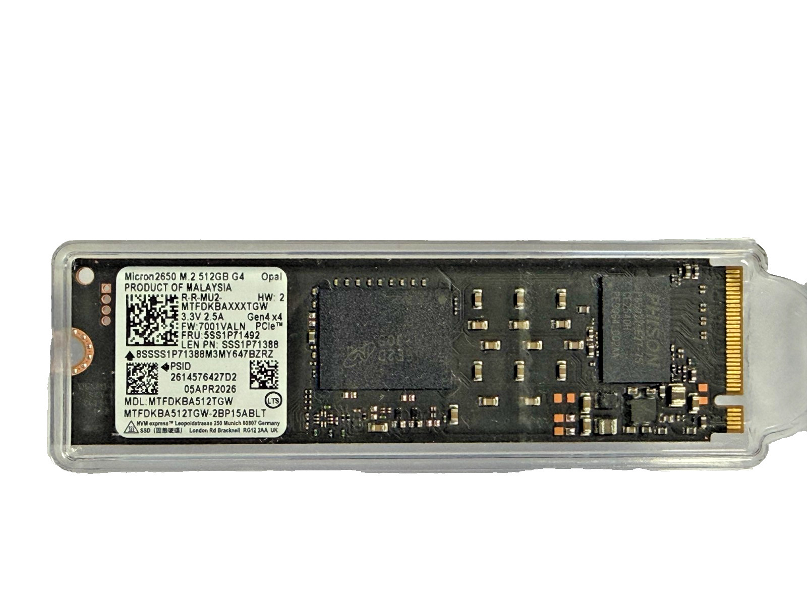 NEW Micron 2650 512GB PCIe Gen4x4 NVMe SSD, M.2 2280, Model: MTFDKBA512TGW