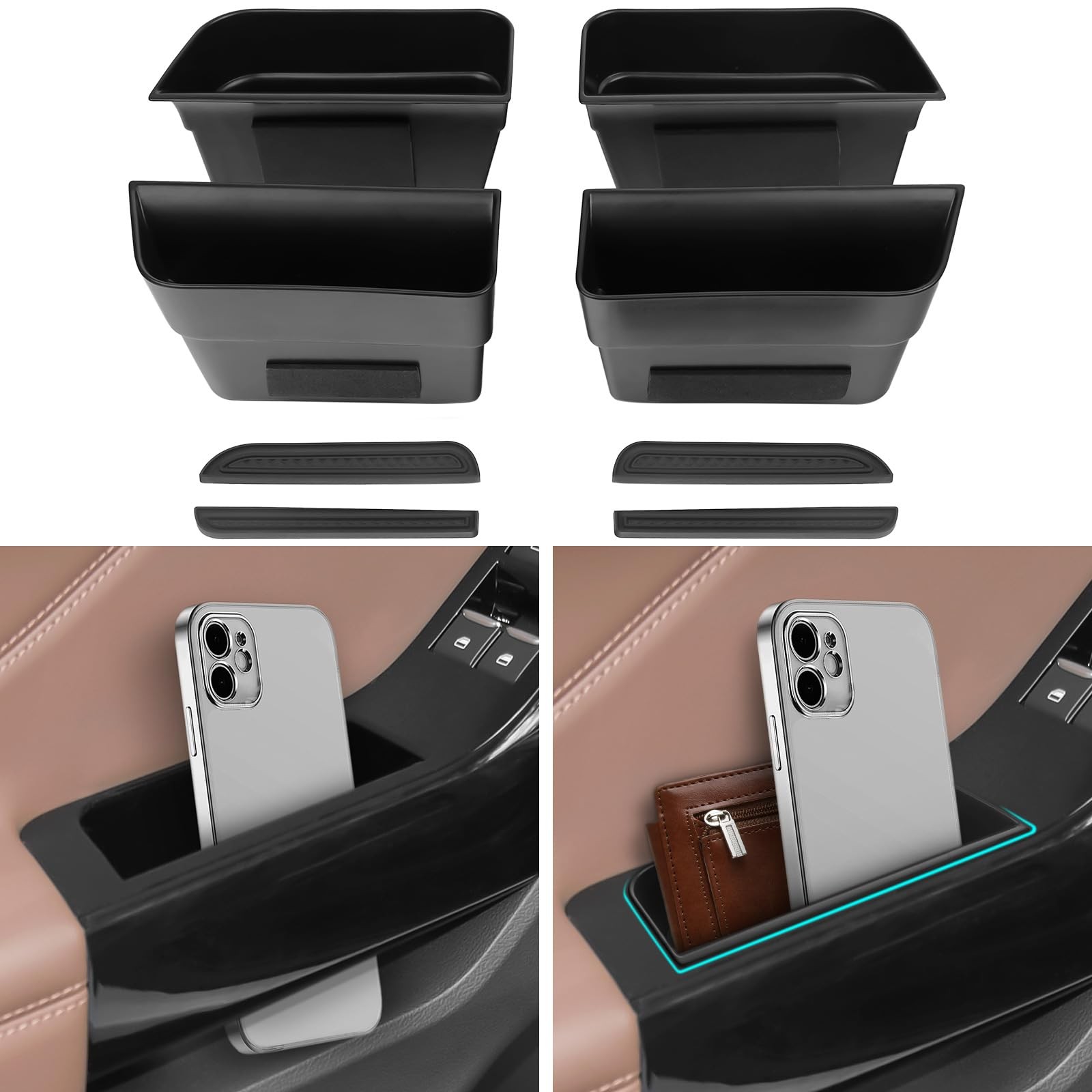 4PCS Door Grab Tray Organizer for Ford Explorer 2020~2024 Front Rear Black