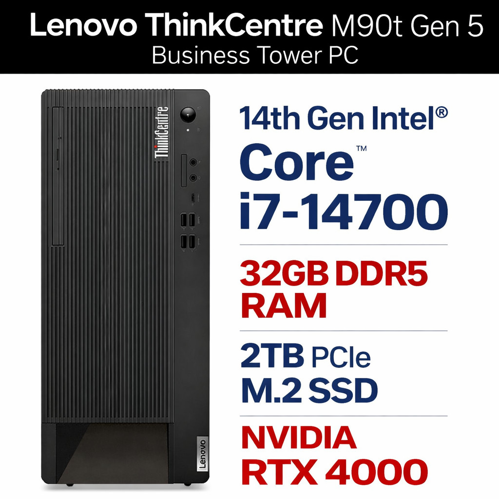 NEW Lenovo ThinkCentre M90T G5 Tower PC Core i7 32GB DDR5 2TB SSD Nvidia RTX4000