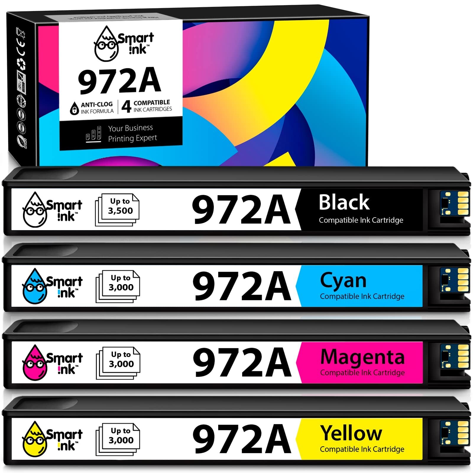 Smart Ink Compatible Ink Cartridge Replacement for HP 972A 972 (4 Pack Combo)...