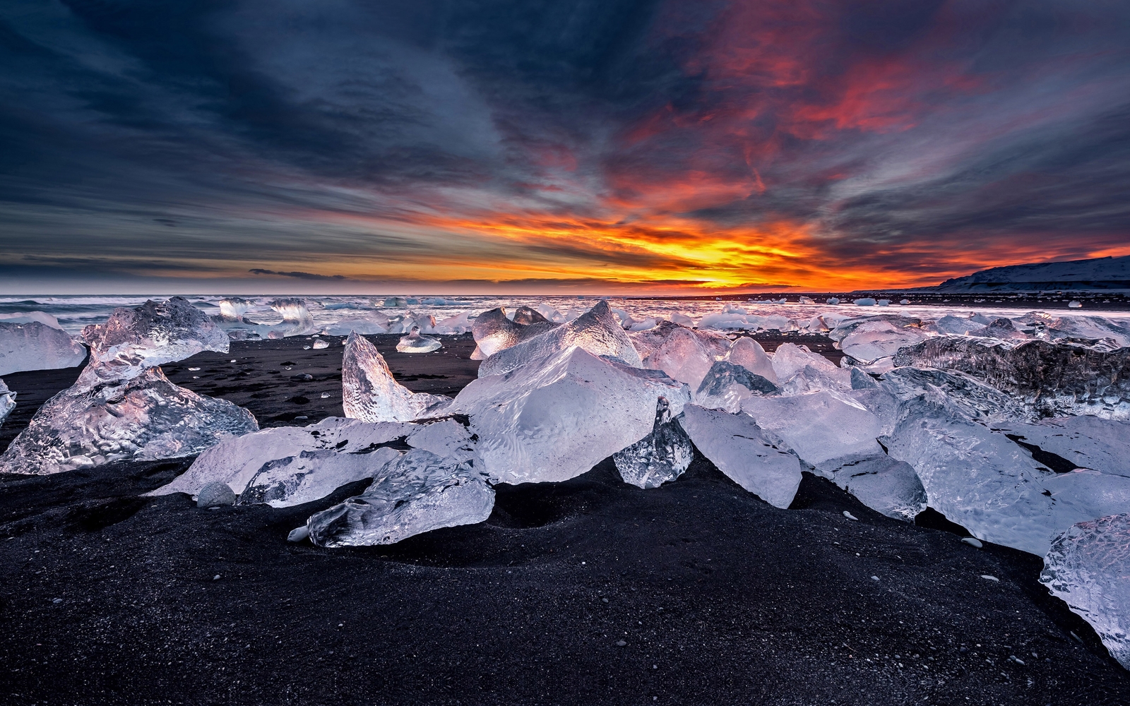 Landscape clouds ice beach sunset black sand nature Custom Gaming Mat Desk