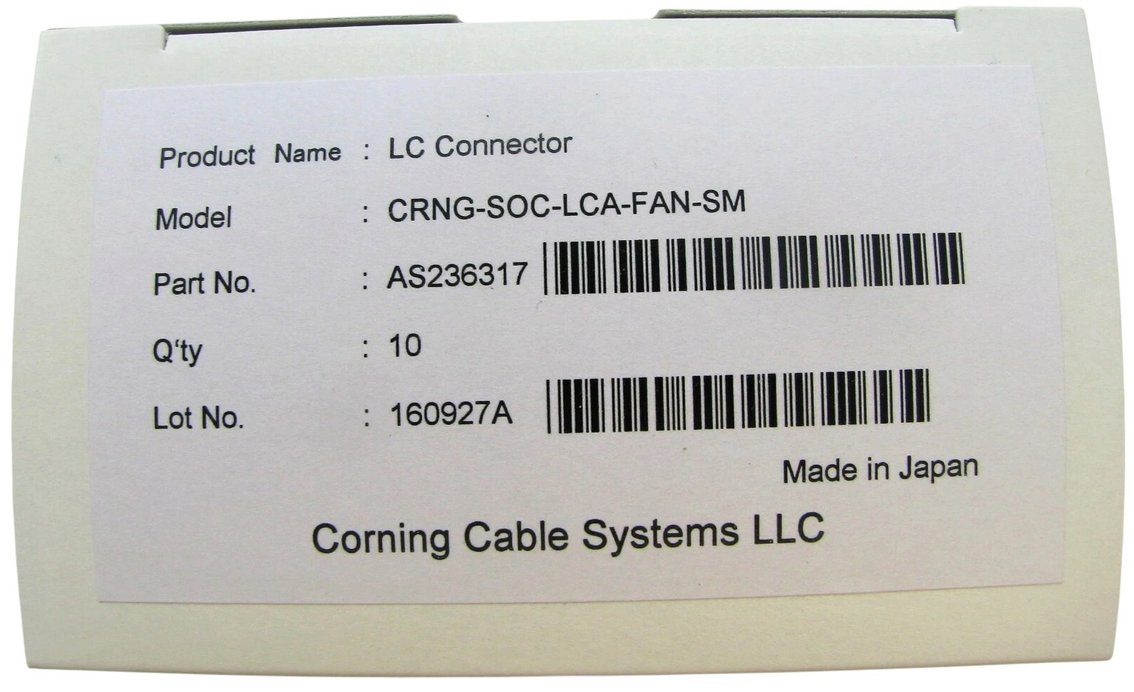 (LOT OF 10) Corning SOC-LCA-FAN-SM FuseLite Fiber Optic Connector LC SM OS2 APC