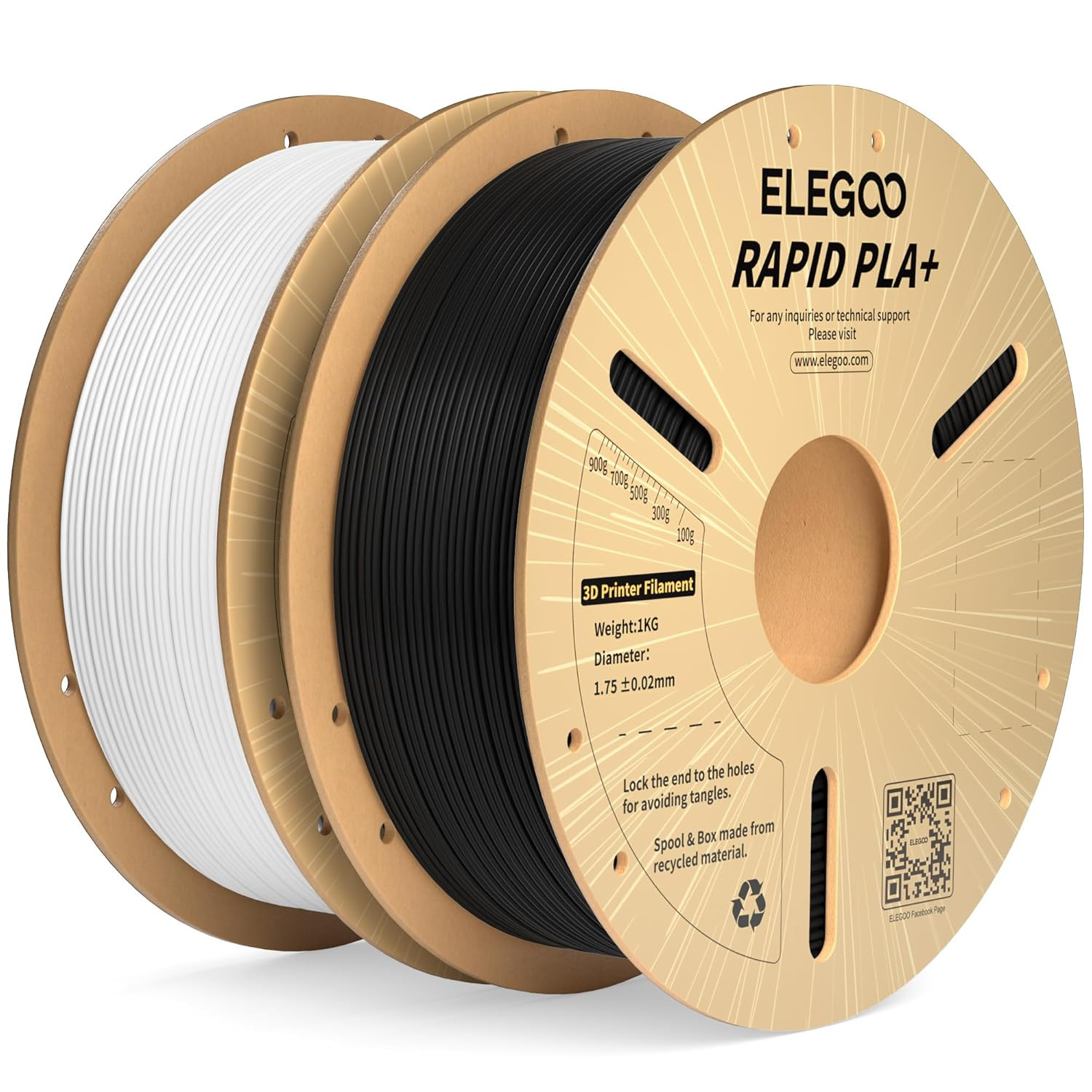 Rapid PLA plus Filament 1.75Mm Black & White 2KG, PLA+ 3D Printer Filament for 6