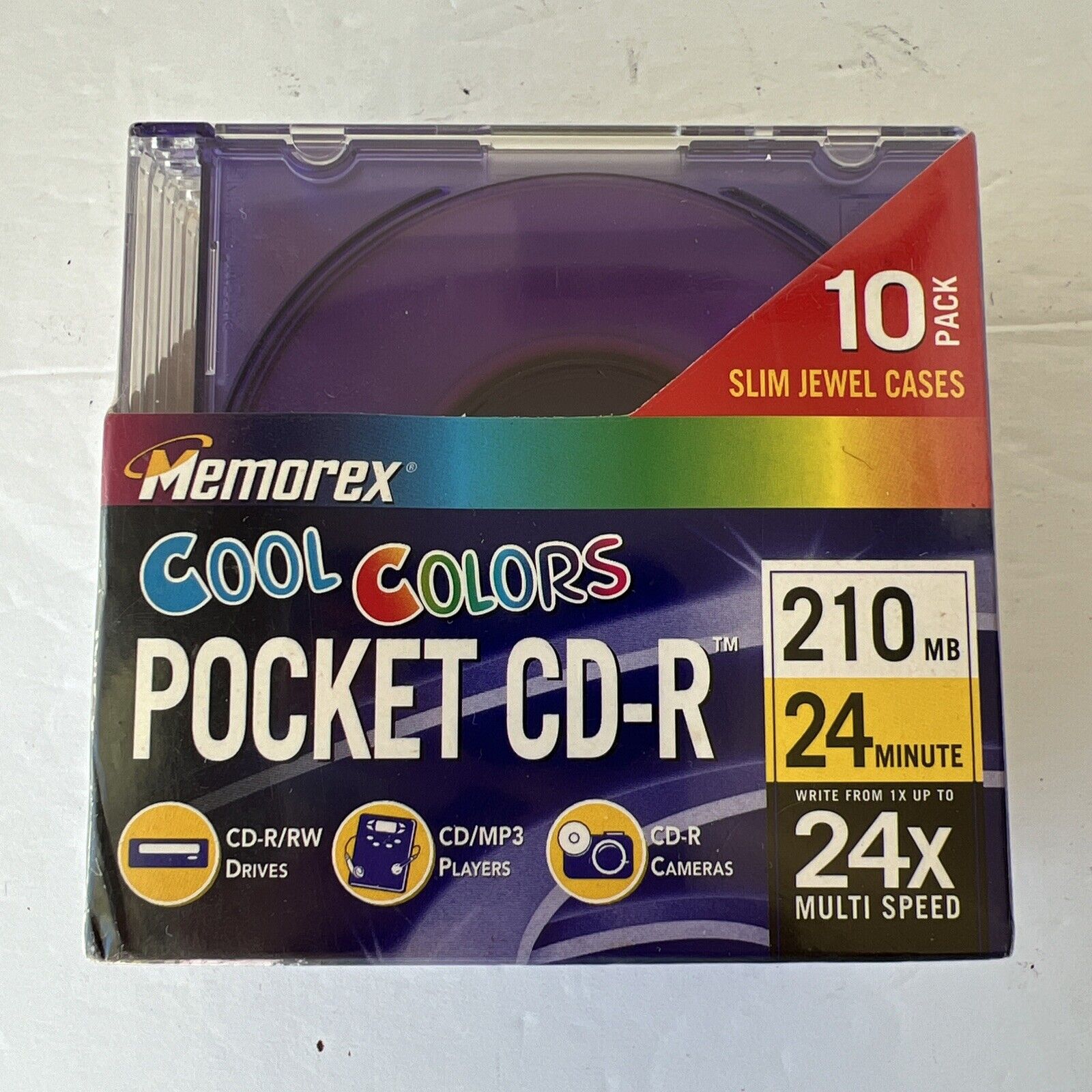 Memorex Cool Colors New 10-Pack of  Pocket CD-R 24X 210 MB 24 Minute Sealed