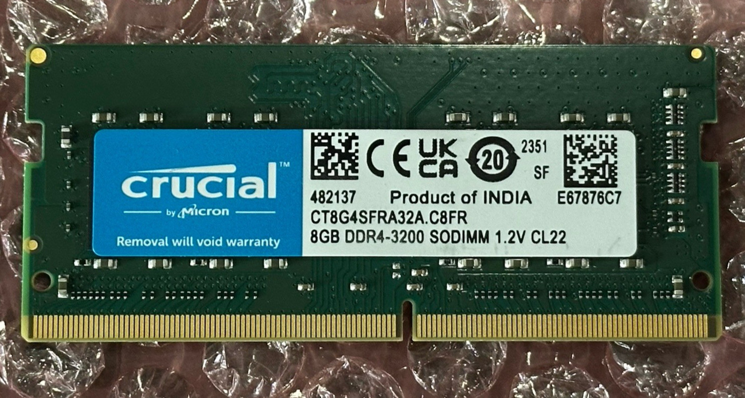 Crucial 8GB (1x8GB) DDR4-3200 260-Pin SO-DIMM CL22 RAM CT8G4SFRA32A.C8FR
