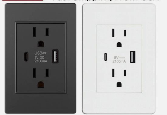 Dual Wall Outlet with USB Ports Charger AC Power Receptacle Plate Panel 15A 120V