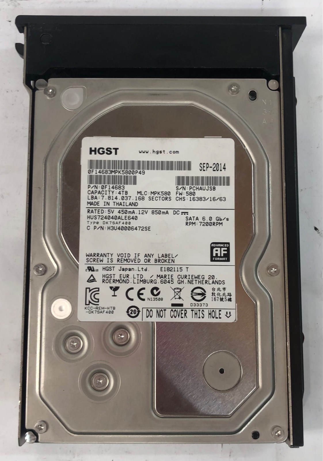 HGST Ultrastar 7K4000 | 4TB @7.2K | 64MB Cache | 3.5" SATA III *Comes with Caddy