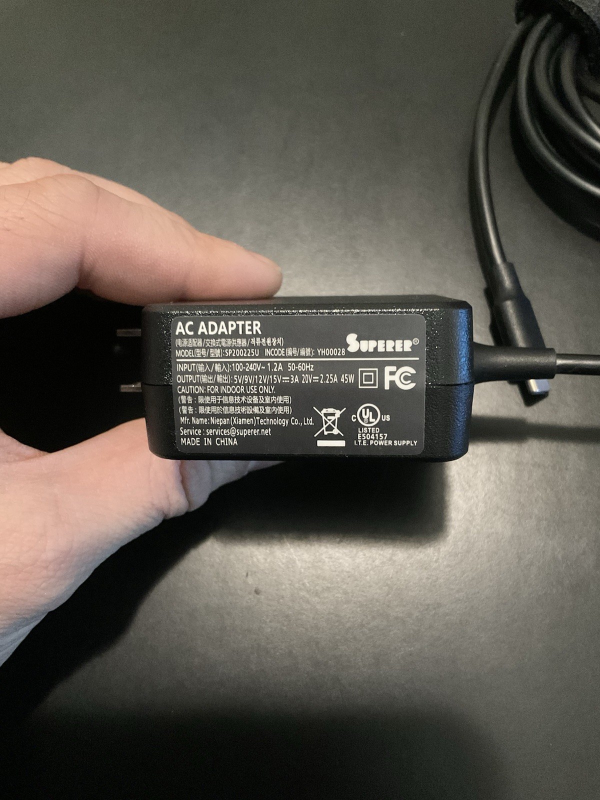Superer SP200225U USB C Charger/Adapter 20V 2.35a 45W