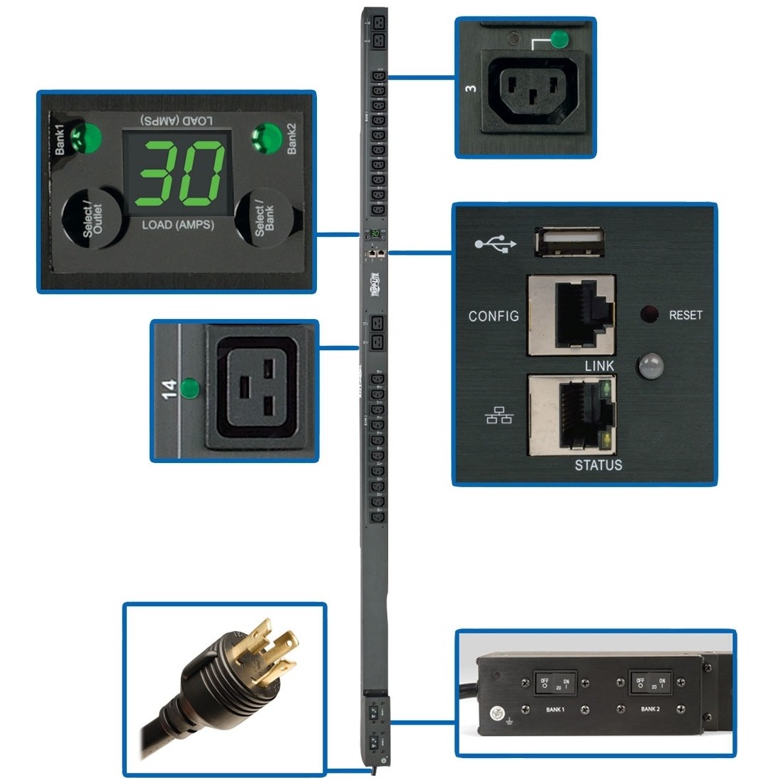 Tripp Lite PDUMVR30HVNETLX 30A 24-Out PDU 208V/240V Switched