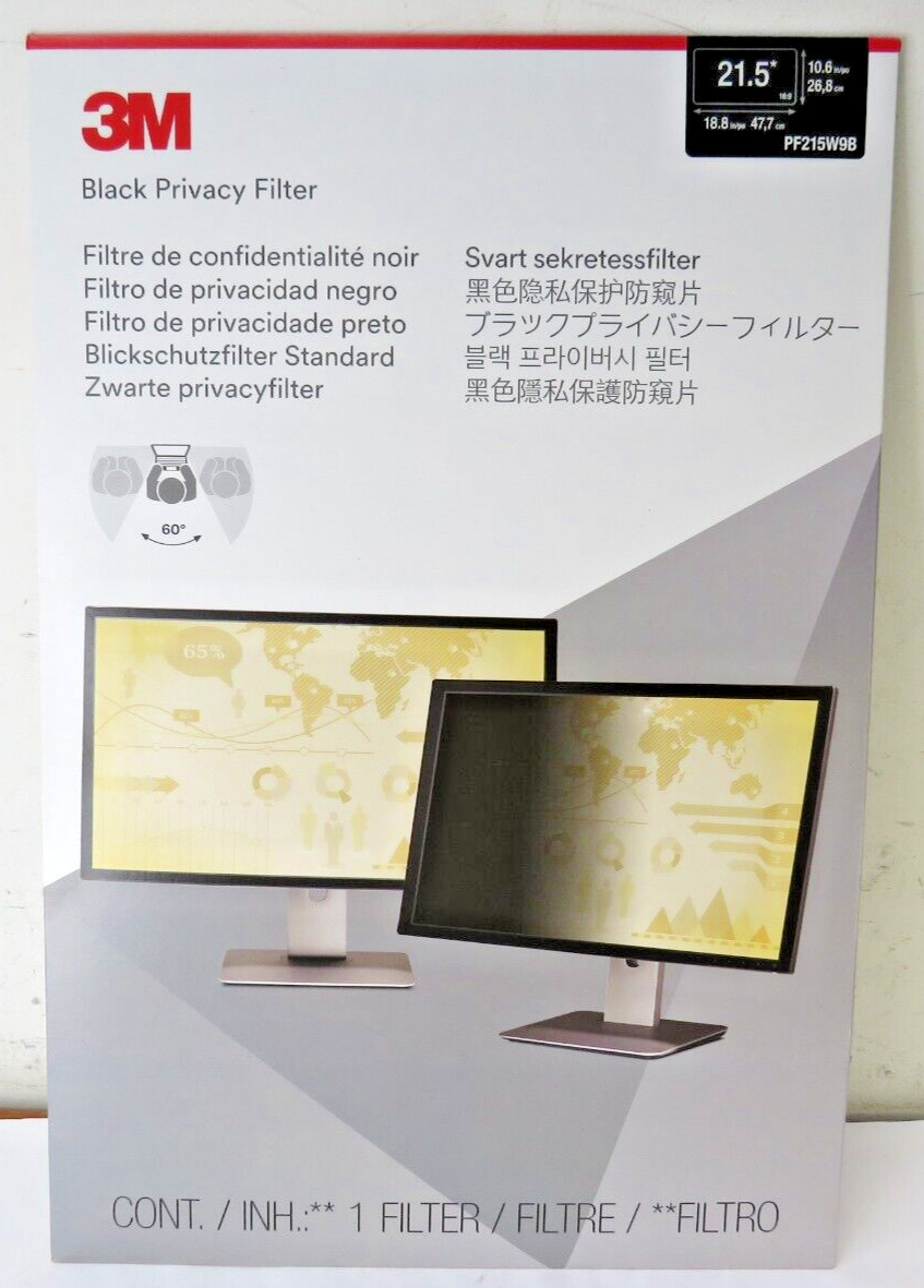 3M PF215W9B 16:9 Frameless Blackout Privacy Filter for 21.5" Monitor - Black New