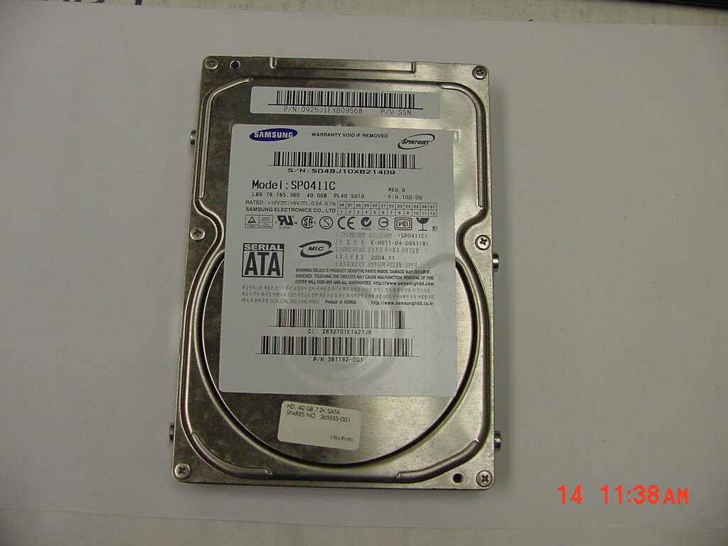  361192-002 Samsung 40GB SATA 3.5" Hard Drive SP0411C 365555-001