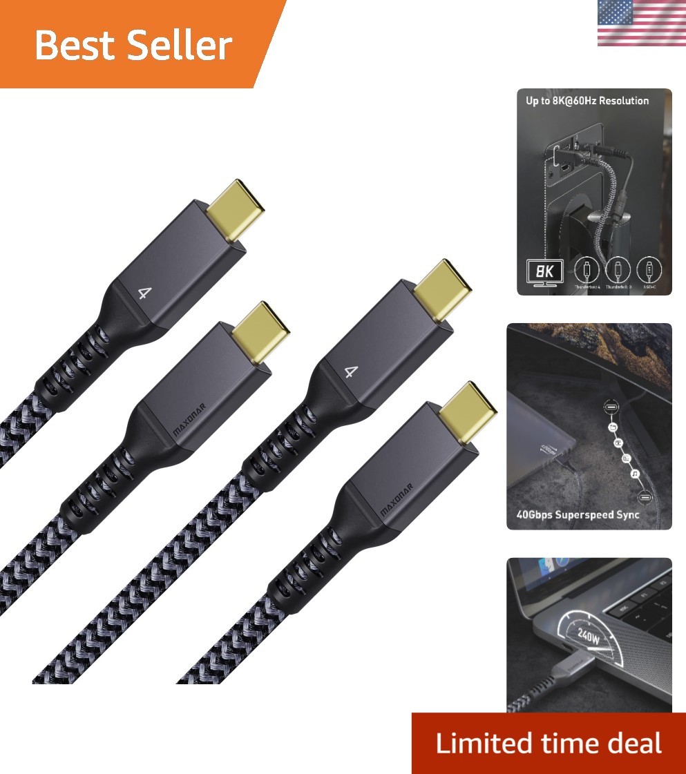 Durable Thunderbolt 4 Cable 3.3FT | 40Gbps Transfer & 240W Power Delivery Set