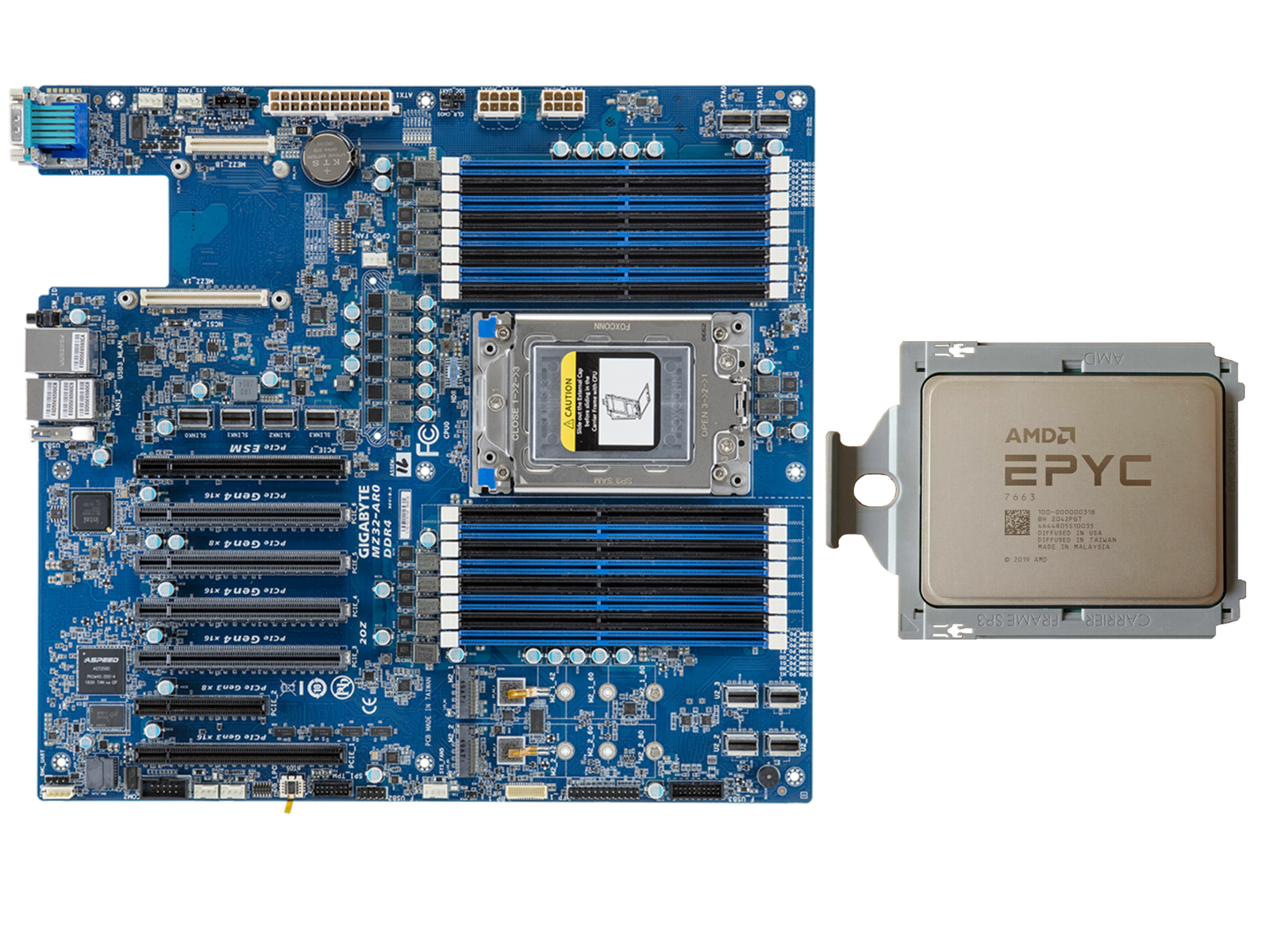 AMD EPYC 7663 CPU + Gigabyte MZ32-AR0 (rev3.x) Motherboard, 56 Core Up to 3.5GHz