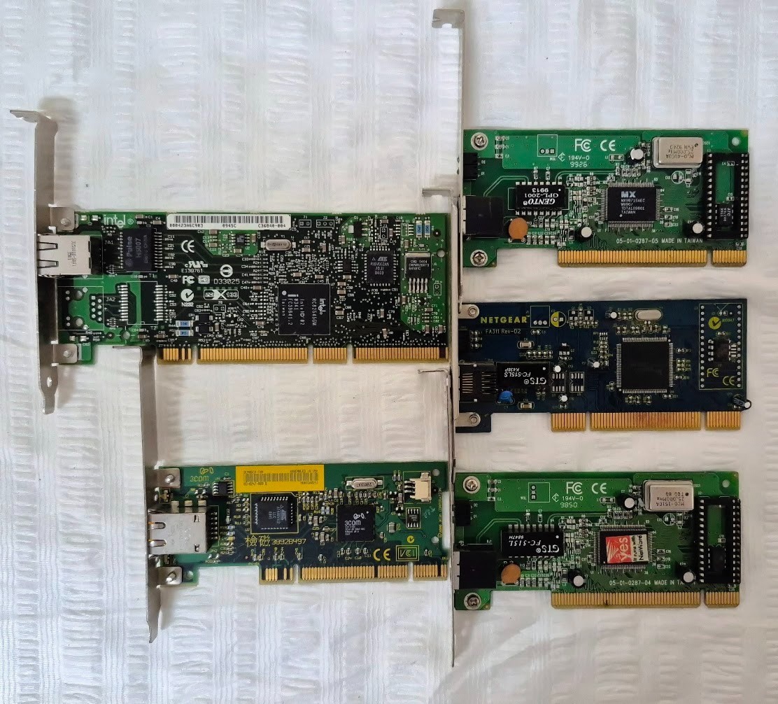 Lot of 5 Vintage PCI Network Cards: Intel PRO/1000 MT 3Com 3C905CX Netgear FA311