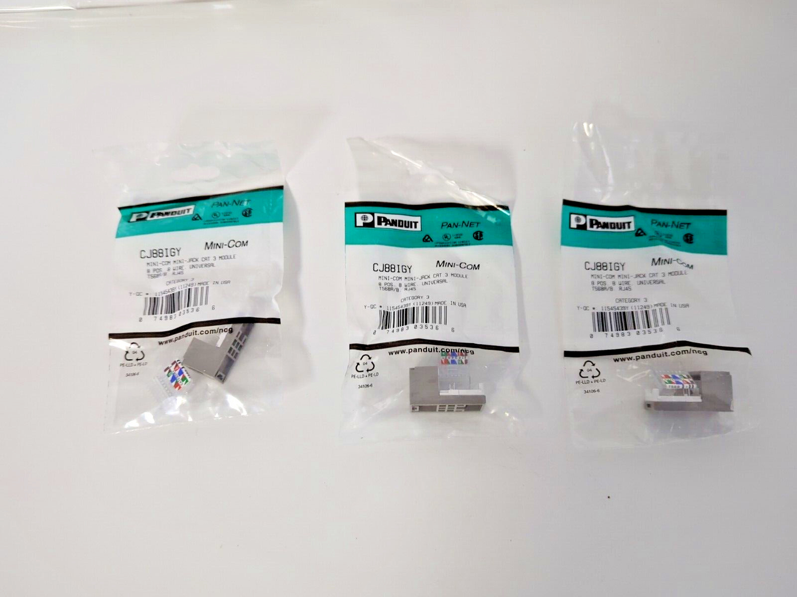 LOT OF 3 PANDUIT PAN-NET CJ88IGY MINI-COM JACK CAT 3 MODULE