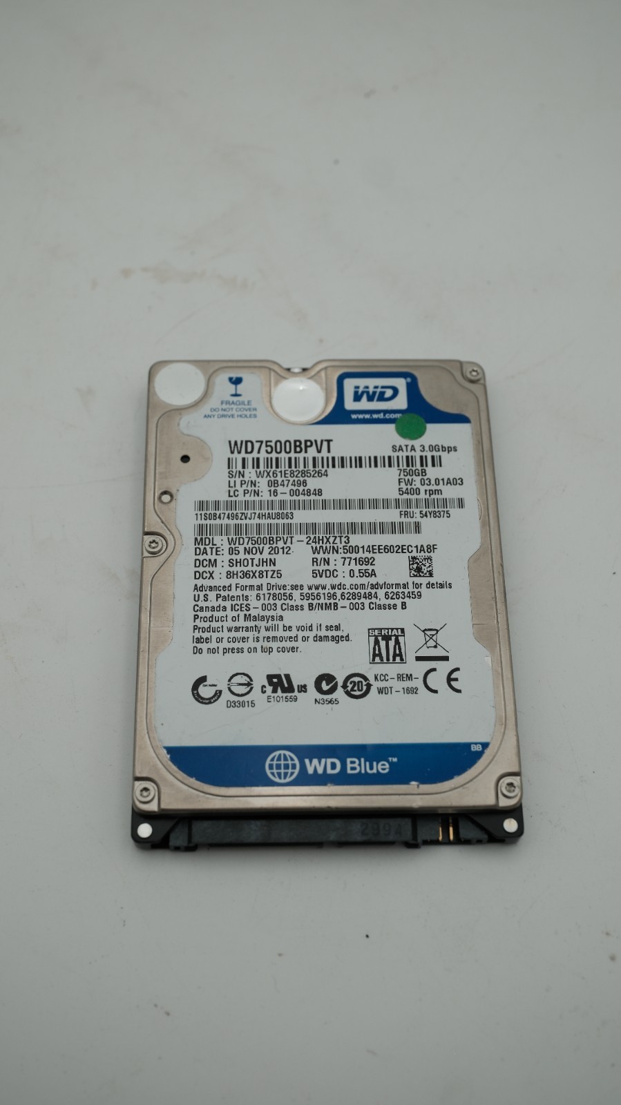 WD7500BPVT Western Digital Blue 750GB,Internal,5400RPM,2.5" HDD