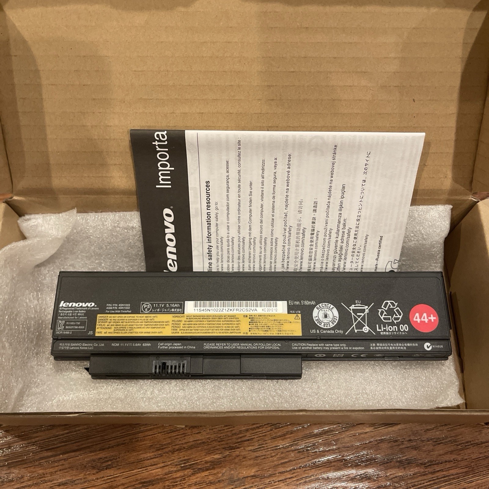 Genuine Lenovo ThinkPad Battery 45N1023 45N1022 11.1V 5.16Ah 63Wh OEM 44+