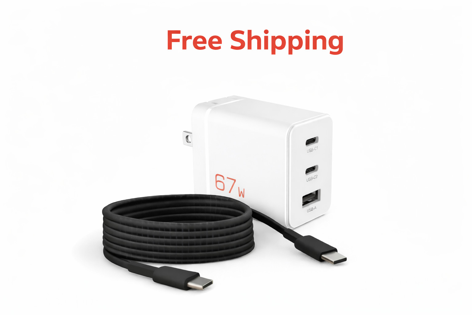 BUNDLE. Fast Charger, 67W PD 3.0 GaN USB-C/USB-A & Fast Charging Magnetic Cable