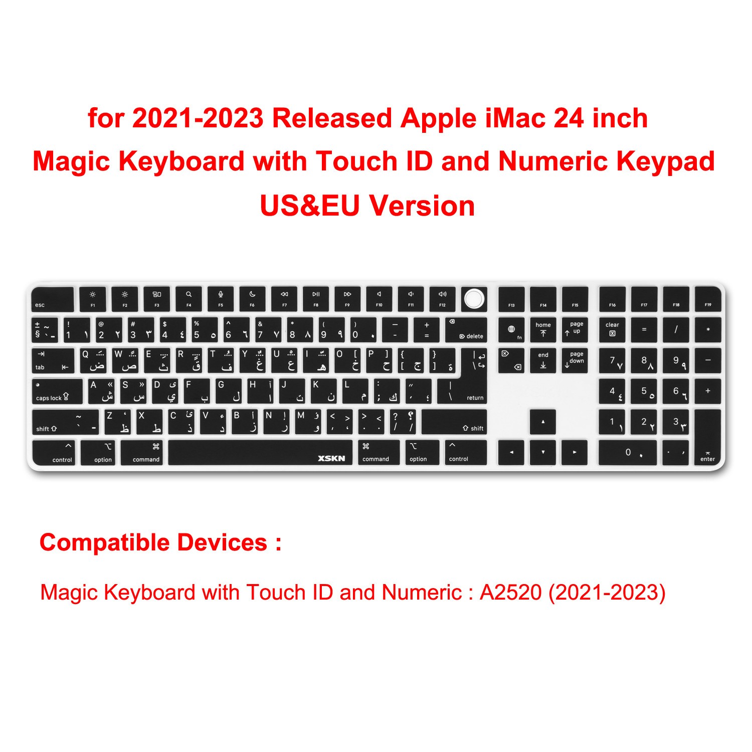 XSKN Arabic Keyboard Cover for Macbook Pro Air 13 14 15 16 M1-M4 Magic Keyboard